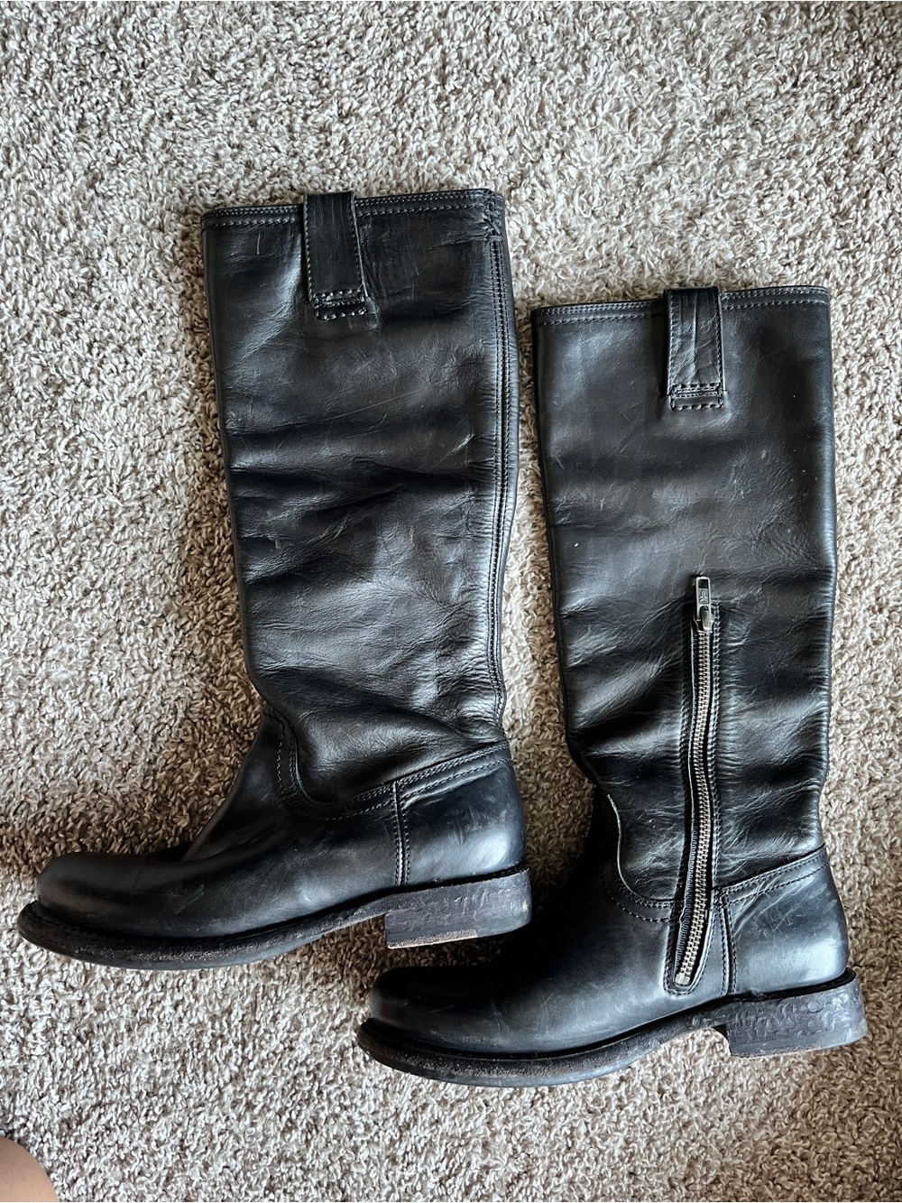 Frye Black Leather Mid-Calf Riding Boots